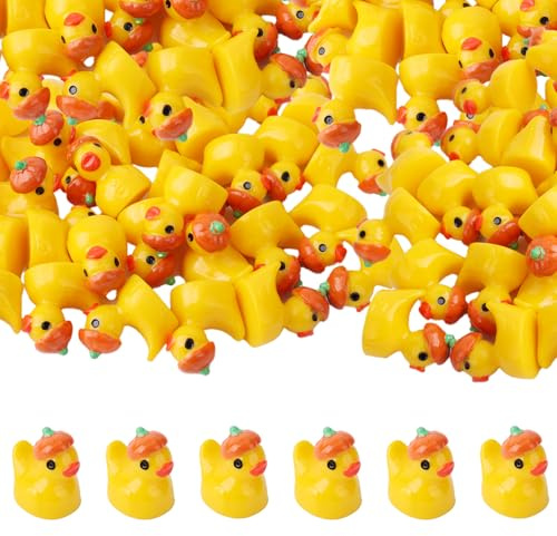 Tinoaly 50 Stück Mini-Kürbisenten aus Kunstharz, Herbstthema Miniatur Enten Niedlich Tierfiguren aus Kunstharz für Herbstpartys Halloween Erntedankfest Dekorationsgeschenke