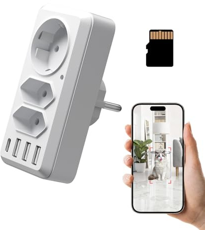 Prise multifonctionnelle WiFi caméra 4K, Vision à Distance Via Application | Connexion App, Stockage sur Carte SD, Alerte Détection Mouvement, Prise électrique idéale pour l'intérieur, Grand Angle 100°
