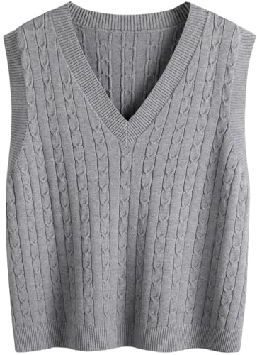 SUNSESS Women's Sleeveless Jumper V Neck Sweater Vest Cable Knit Tank Top