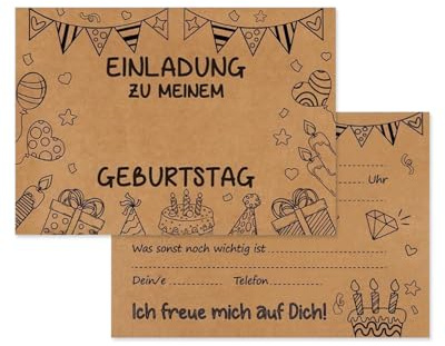 SOVYTH 15 Einladungskarten Kindergeburtstag Mädchen Junge, DIN A6 Kraftpapier Einladung Party, Witzige Geburtstagseinladungen Kinder, Ohne Kinderschokolade, Duplo-Schokoladenkarte