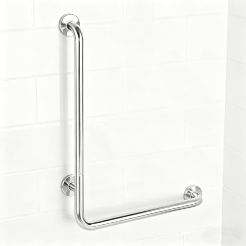 Haltegriffe für Senioren, 70x50cm L-Förmiger Haltegriff Dusche, Badewannengriff aus Edelstahl, Rutschfester Haltegriffe Bad Senioren, Duschgriffe für Senioren, Schwangere, WC, Badezimmer (Rechts)