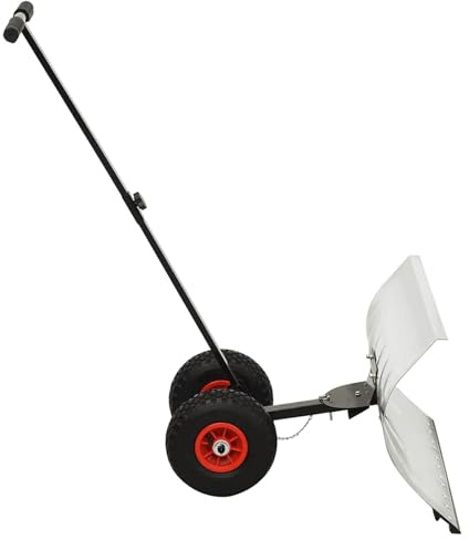 Gecheer Spazzaneve Manuale con Ruote, Lama Regolabile in 5 Angoli, 74 cm Larghezza, Metallo Zincato, Pala Neve per Vialetti Privati, Cortili e Marciapiedi