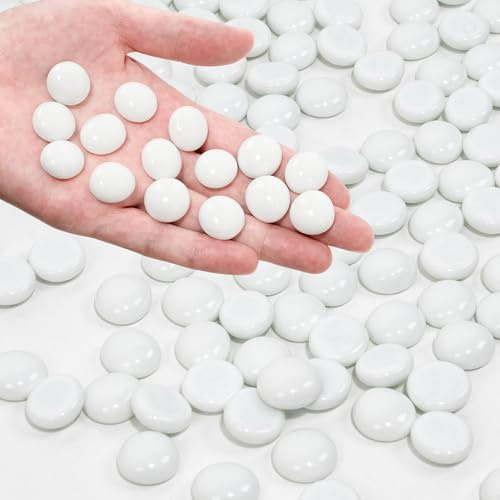 Foncomy White Flat Glass Marbles, 0.97 lb Vase Filler Pebbles Gems, Decorative Glass Beads for Vases, Crafts, Floral, Mancala Stones, Aquarium Rocks for Fish Tank, 0.6-0.8 (Approx. 80-100 PCS)