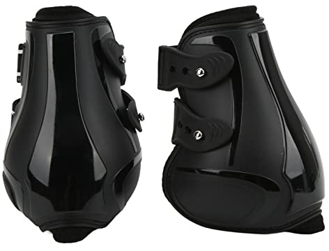 BSLSVGE Pferdesehnenstiefel-Set, weich, rutschfest, verstellbar, PU-Schale, Sehnenschutz, für Pferde, Beinschutz, Springtraining (schwarze Hinterbeine, XL)