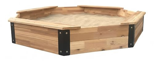 AXI Onno Sandkasten achteakig mit 4 Sitzbänken in Braun/Anthrazit | Sandkasten inklusive Abdeckung und Bodenvlies - FSC 100% Zedernholz | 200 x 200 x 23 cm