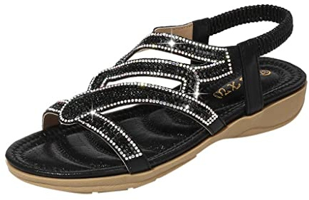 Generico Sandali Gioiello Donna - Scarpe Aperte Estive Strass Luminosi Ciabatte Cinturino Sottile Pantofole Suola Bassa Comoda Slippers Tomaia Decorata Look Mare Cerimonia Infradito Elegante Chic