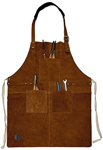 Rustic Town Genuine Leather Grill Work Apron with Tool Pockets ~ Adjustable up to XXL for Men & Women ~ Gift Ideas for Him Her (Tan)