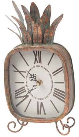 Foreside Home & Garden Copper Patina Rustic Pineapple Metal Battery Operated Table Clock