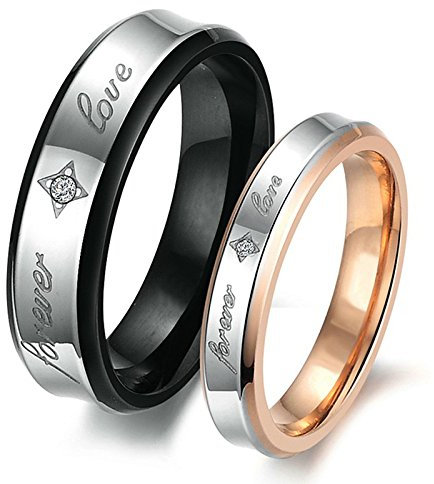 Daesar Bague de Mariage pour Lui Et Ses Anneaux en Couple Black Rose Anneaux en Or Gravé Femmes 54 & Hommes 66.5
