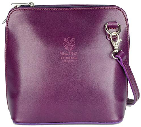 Belli italienische Ledertasche Damen Umhängetasche klein Handtasche Schultertasche Abendtasche in lila - 17x16,5x8,5 cm (B x H x T)