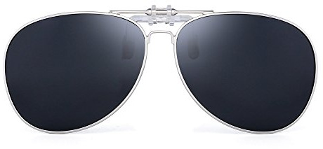 JIM HALO Retro Clip on Aviator Sunglasses Polarized Flip up Lenses Driving Eyeglasses Men (Silver/Polarized Grey)