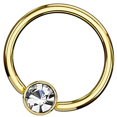 Piersando BCR Piercing Klemmring Ring Flach mit Kristall Klemm Kugel Septum Nasen Lippen Helix Ohr Tragus Gold 1,2mm x 10mm x 4mm