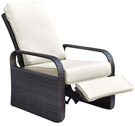 ART TO REAL Liegestuhl aus Polyrattan für den Außenbereich, mit Kissen, Terrassenmöbel, automatisch, verstellbar, UV-beständig, lichtbeständig, wasserfest