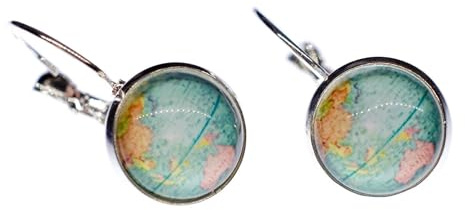 Miniblings Cabochon Ohrringe Globus Weltkarte Erde Kawaii Blau versilbert | In Berlin von Hand montiert, mit Landkarte, ein Mitbringsel mit Charakter