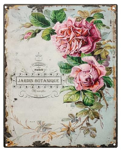 Blechschild Rose Jardin Botanique 20 x 25 cm Deko Schild mit Aufdruck Aufschrift