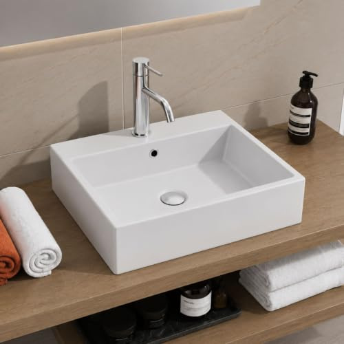 Lavabo da Appoggio in Ceramica Bianco Lavandino Lavello 2 Misure (1, 53x41x15 cm)