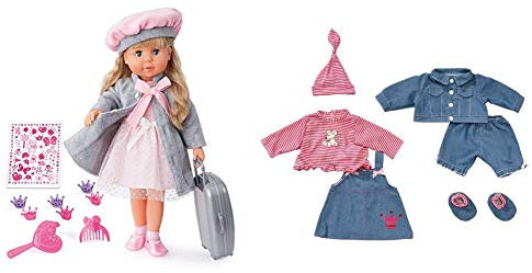 Bayer Design 94635AX Funktionspuppe Charlene mit Haaren und Schlafaugen-spricht und singt 90 Sätze, 46cm & Puppenkleidung für 42-46cm Puppen, Hose, Oberteil, Jacke, Kleid, Shirt, Mütze, rosa