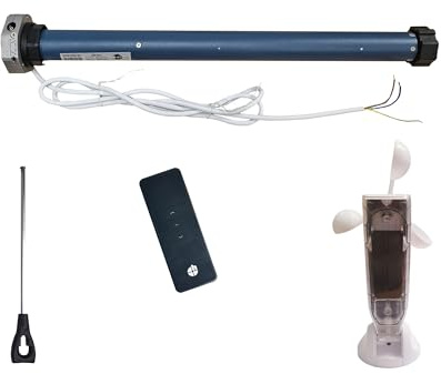 h heicko Markisenmotor Set Funk 50 Nm – mit Notkurbelfunktion, Wind- & Sonnensensor + Fernbedienung – bis 24 m² – IP44 – für Gelenkarm-, Kassetten- & Fallarmmarkisen