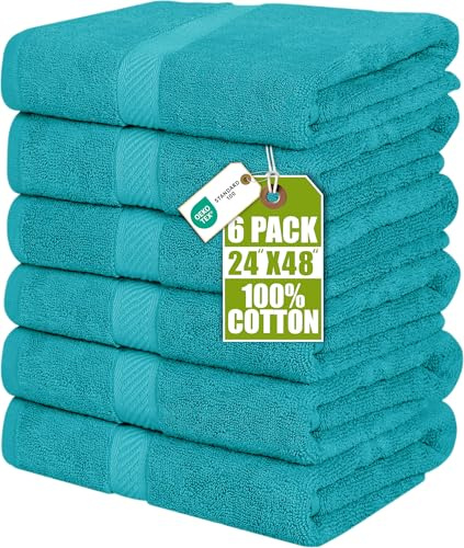 Utopia Towels Paquete de 6 Juego de Toallas de baño, 100% algodón Hilado en Anillo (60 x 120 CM) Alta absorción, Secado rápido, Toallas de Hotel, SPA y baño de Primera Calidad (Turquesa)