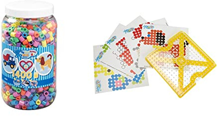 Hama Perlen 8541 Bügelperlen Dose mit ca. 1.400 bunten Maxi Bastelperlen & 8282 Set mit Motiv Rahmen für Maxi Bügelperlen mit Durchmesser 10 mm, Stiftplatte und 10 Motivkarten, kreativer Bastelspaß