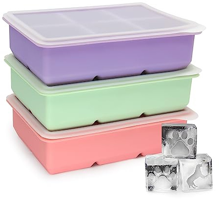 3 Stück Eiswürfelform, Silikon Eiswürfelbehälter XL Mit Deckel, Stapelbar und Spülmaschinenfest Eiswürfelformen, Für Bier,Wein und Snack Inklusiv (3 Farbe-D, 3er Set(18 Eiswürfel))