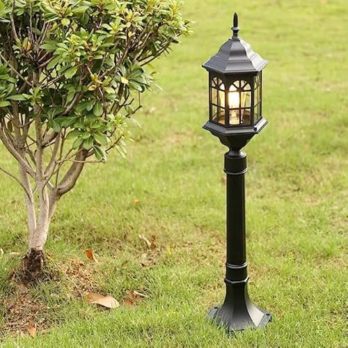 Mengjay Klassische Laterne Wegeleuchte in antikem Look Retro Vintage Gartenlampe Rustikale Außenleuchte, Stehleuchte aus Aluguss und Glas, IP23 wetterfest E27 Wegeleuchte Gartenlampe Vorgarten (A)