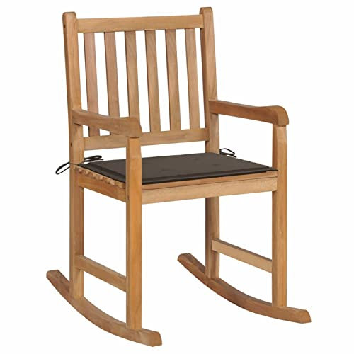 Tidyard Schaukelstuhl mit Taupe Kissen Stuhl Schaukelliege Garten Sonnenliege Gartenliege Relaxstuhl Liegestuhl Gartenstuhl Schwingliege Massivholz Teak