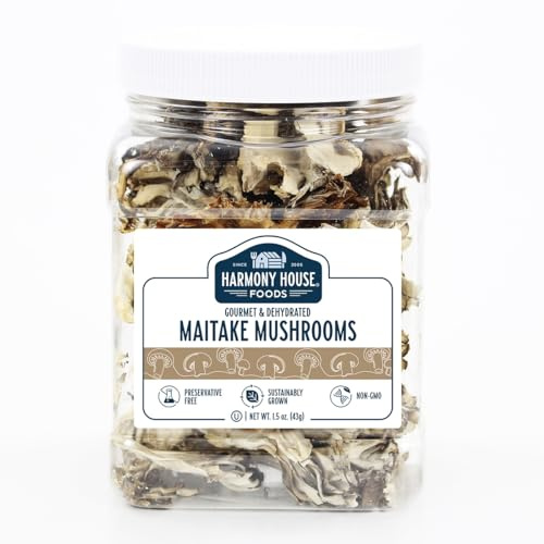 Harmony House Foods Dried Gourmet Maitake Mushrooms (1.5 oz, Quart Size Jar)