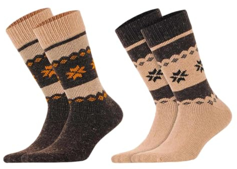 MEBY 2 par alpacka strumpor. Varma termostrumpor. Tjocka, fluffiga vinterstrumpor. Förtvättade vandringsstrumpor av alpackaull, beigebrun 3097, 43-46 EU
