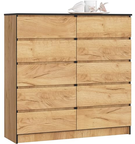 AKORD | Kommode | Komodenschrank | Platzsparend | Praktisch | Robust | Rollenführung | ABS-Kante | Laminatplatte | Schlichtes Design | Handwerk Eiche