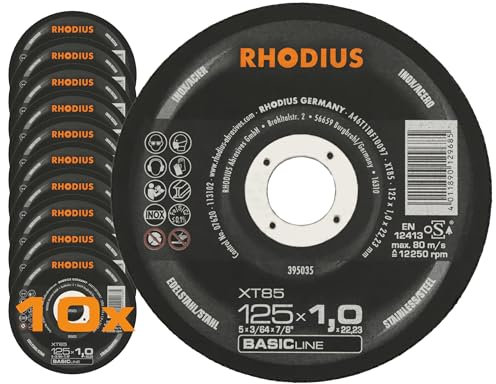RHODIUS XT85 | 10 St. Trennscheiben 125 Metall 1 mm | für Winkelschleifer, extra dünn | für Edelstahl, INOX, Stahl, Hartmetall