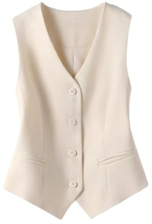 Stafeny Chaleco De Traje para Mujer Chaleco Ajustado con Cuello En V Chaleco De Esmoquin Chaleco Chalecos De Traje Chaleco Chaleco Elegante Vintage (FR/ES, Letras, M, Regular, Regular, Beige)
