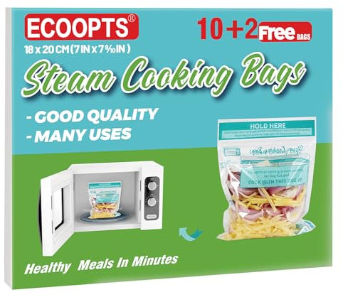 12×Steam Cooking Bags | Microwave Steamer Bags for Vegetables,Potatoes and Meat (12, M)