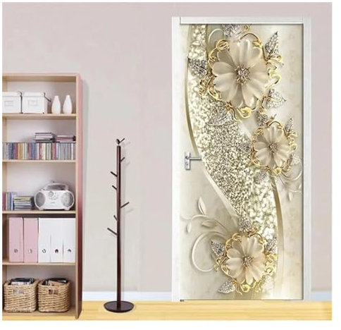 Türaufkleber Türtapete Türbilder Türposter Kreative Weiße Home Decor Tapete Tür Aufkleber Für Wohnzimmer Schlafzimmer Dekoration Selbstklebende Wandtattoo(Farbe:R,Größe:95x215cm)