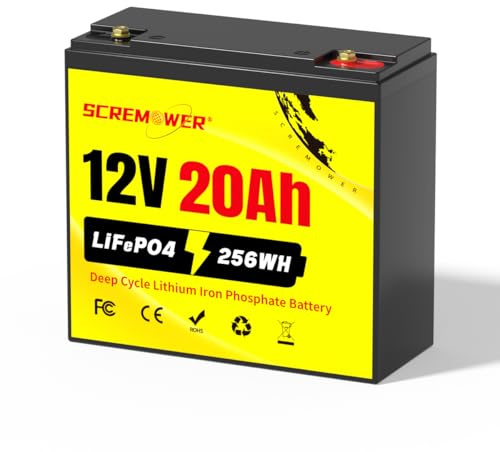12V 20Ah Rechargeable Batterie LiFePO4 Intégré BMS, 12,8V Lithium Batteries à Décharge Profonde pour Détecteur de Poissons, Jouets, éclairage, Scooter de Mobilité, Caméra de Sécurité, Système d'alarme