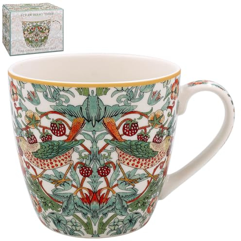 The Leonardo Collection William Morris Strawberry Thief - Taza de desayuno para el hogar y la cocina, tazas de nuevo diseño para té y café, bonita taza para regalos de hombre y regalos de cumpleaños