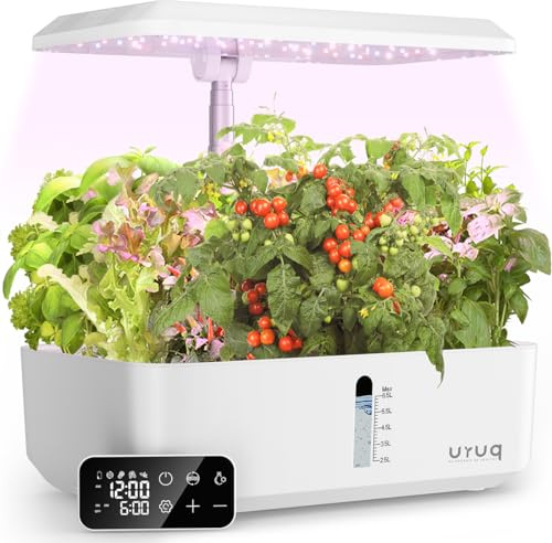 URUQ Hydroponics Growing System Garden: 12 Pods Indoor Gardening System with Custom Time Grow Light Height Adjustable Quiet Plants Germination Kit - Gardening Gifts White