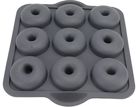 Kikumi Silicone Donut Mould, 9 Cavity Non-Stick Donut Mould, Heat Resistant Donut Mould Set for Cakes, Cookies, Bagels, Muffins (Dark Grey)