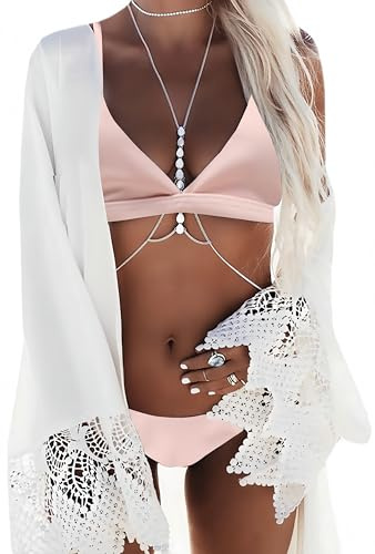 Ocean Plus Kvinnors Bohemianska Triangelbikini Kostym med Hängare Badkostym Bärs Push-ups (S (EU 32-34), Rosa)