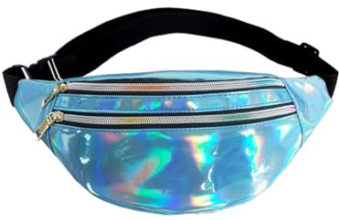 AfitLulu Holografie Bauchtasche Damen Klein Mode wasserdichte Bauchtasche mit 3 Reißverschlusstaschen, Brustbeutel Damen Crossbody Bag mit Verstellbarem Gürtel für Outdoor-Aktivitäten (Blau)