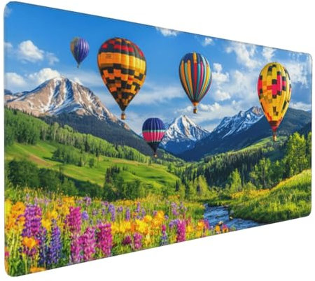 Gaming Mauspad XXL Landschaft Mousepad 1000x500x4mm Heißluftballon Verlängertes Mauspad Schreibtischauflage,Genähte Kanten Mauspad,Verbessert Präzision Geschwindigkeit Wasserdicht Geeignet Büro Decor