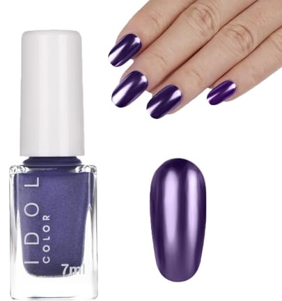 Metallic Nail Polish - Mirror Finish, Water-Based, Quick Drying, Long Lasting, Metal Effect, Breathable Purple Plating
