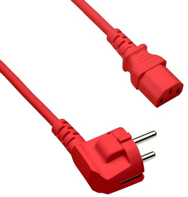 DINIC Stromkabel, Netzkabel, Kaltgerätekabel, Schutzkontaktstecker auf C13, VDE, (rot, 0,50m)