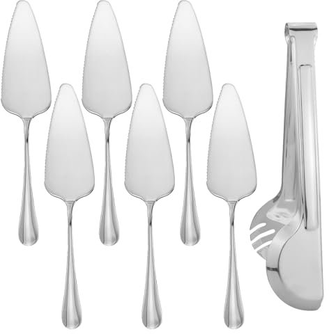 Lot de 6 pelles à tarte en acier inoxydable poli - Spatule à gâteau avec bord dentelé - Pour cuisine, restaurant, fête - Avec 1 pince demi-ronde