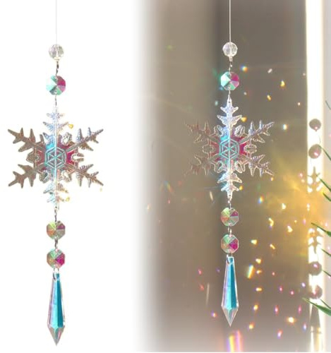 XURJUMI Schneeflocke Bells Kristall Anhänger Deko Acryl Schneeflocken Eiszapfen Hängende Ornamente,Weiß Christbaumschmuck Papier Weihnachtsbaum Schneeflocke