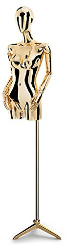 WOTZOV Schaufensterpuppe mit galvanisiertem Gold, Schaufensterpuppen-Torso mit verstellbarem Stativständer für die Präsentation modischer Kleidung, Arme aus Kunststoff/vergoldet