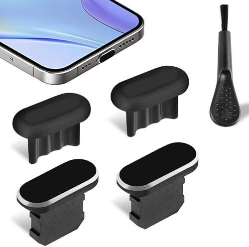 Dust Plug for iPhone 14/13/12/11 Pro Max, AILOVETECK 4PCS Phone Charger Port Cover with Cleaning Brush, Charging Port Protector for AirPods, iPad & All Lightning Devices