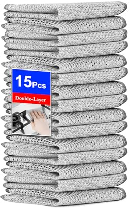 UFOGIFF 15PCS Multipurpose Wire Dishwashing Rag,Non Scratch Wire Dishcloth, Reusable Steel Wool Scrubber,Non-Scratch&Quick-Drying&Odor-Resistant Multi-Purpose for Kitchen,Bathroom Cleaning (15)