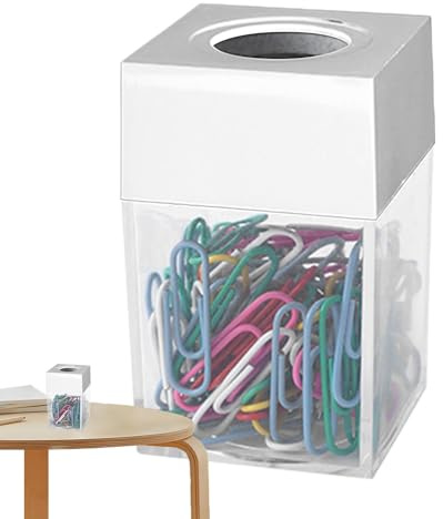 Distributeur de trombones de bureau : distributeurs de support de trombones transparents, boîte de rangement de trombone magnétique pour bureau, organisateurs de trombones de