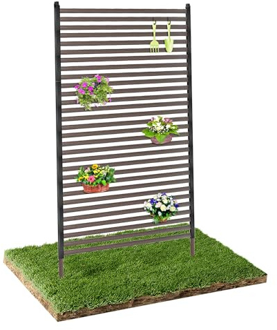 Caroeas Panneau de Clôture de Jardin Brise-Vue Autoportant, 90x180 cm, en Acier Enduit de Polyéthylène, Treillis pour Plantes Grimpantes, Paravent Extérieur Modulable avec Pieds ou Piquets